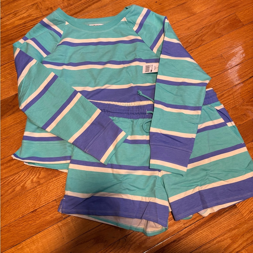 Wildfox Blue and Green Striped Pajama Set